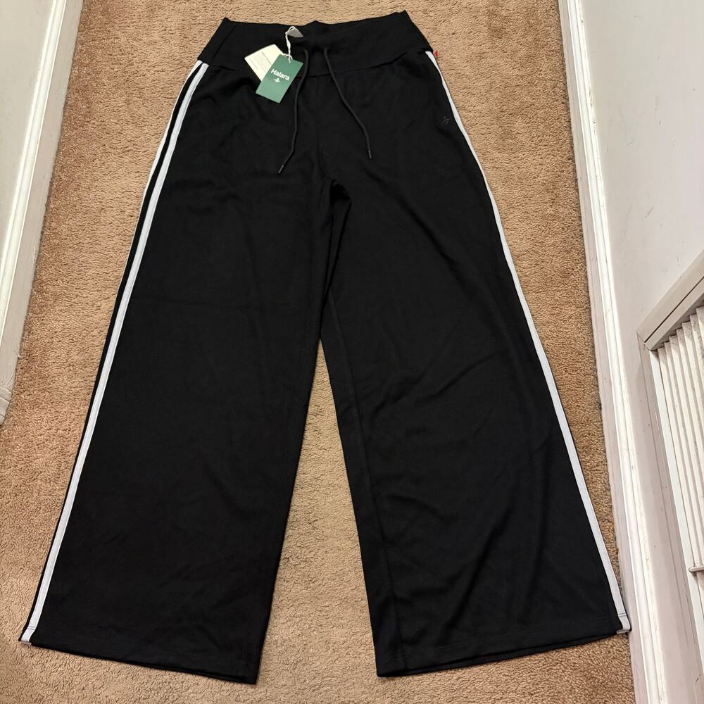 Halara High Waisted Drawstring Wide Leg Stripe Casual Pants with Pockets Sz L